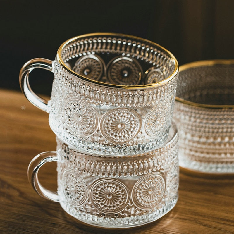 Tasse à café en verre gaufré et liseré doré Dahbi – Bellar