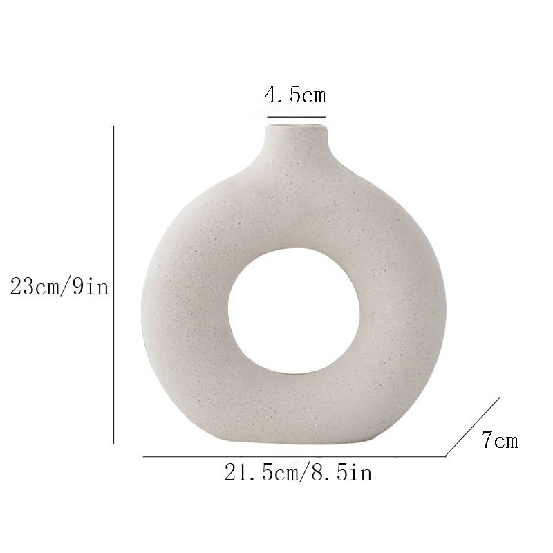 Vase circulaire en céramique beige Aima